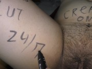 Cuckold husband preparing his hotwife for dirty gangbang! Body writings!